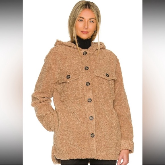 Sanctuary Jackets & Blazers - NWT Sanctuary Teddy Sherpa Hooded Shacket Jacket – Camel – Oversized XS